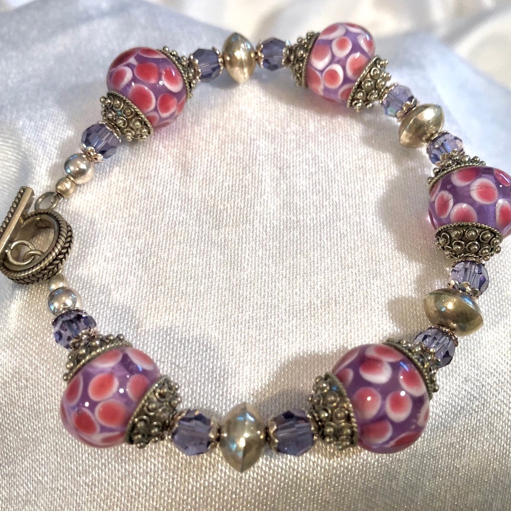 Handmade Pink & Purple Glass Beaded Bracelet